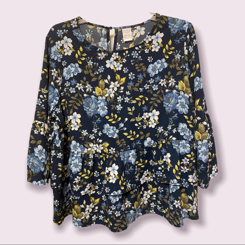 Blu Floral Blouse XXL